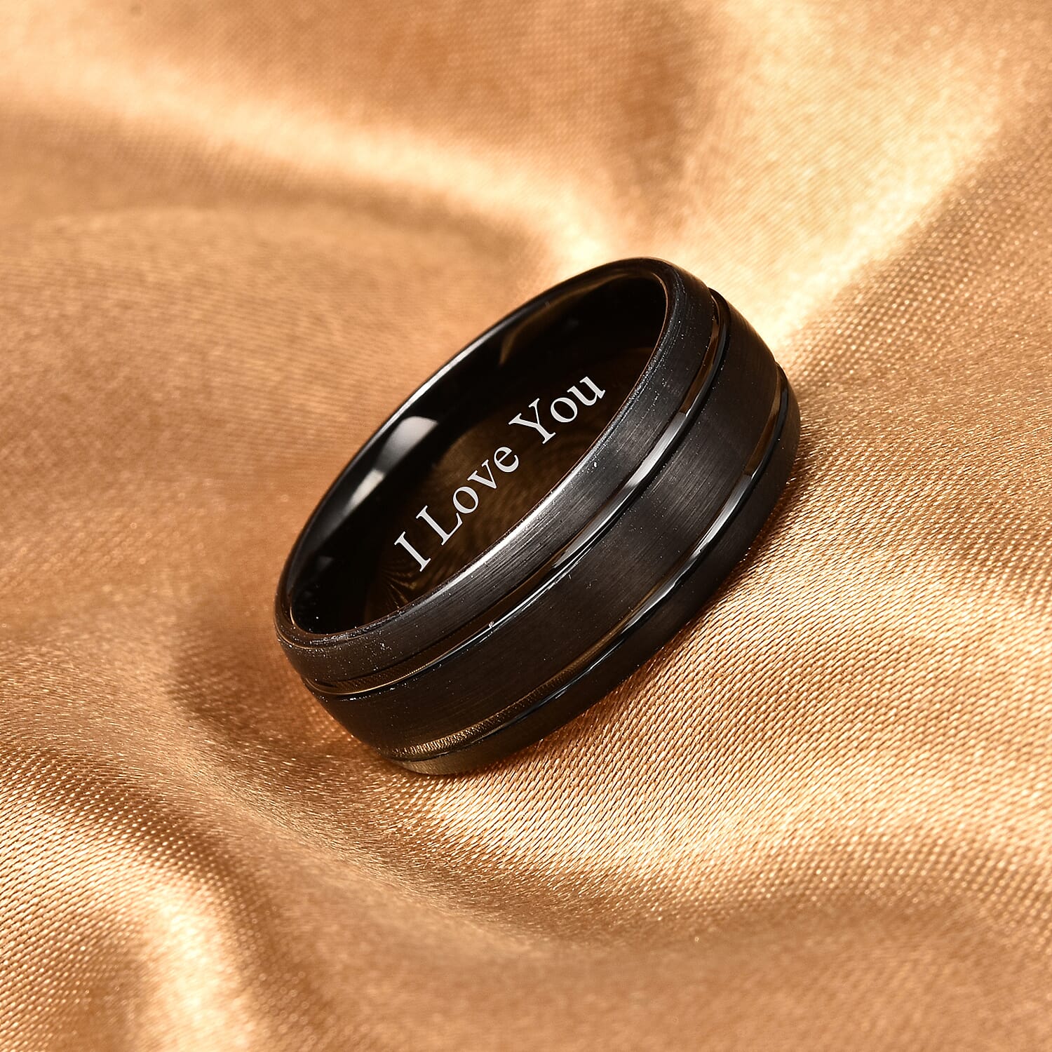 Personalised Engravable Dual Tone Natural Tungsten Secret Message Band Ring, Size 8 MM