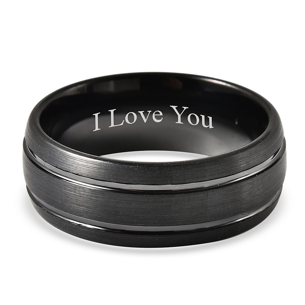 Personalised Engravable Dual Tone Natural Tungsten Secret Message Band Ring, Size 8 MM