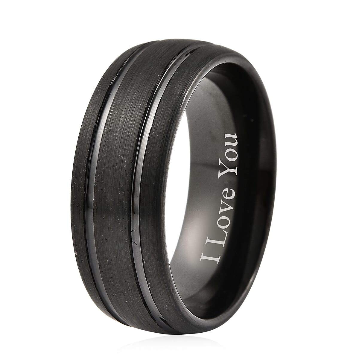 Personalised Engravable Dual Tone Natural Tungsten Secret Message Band Ring, Size 8 MM