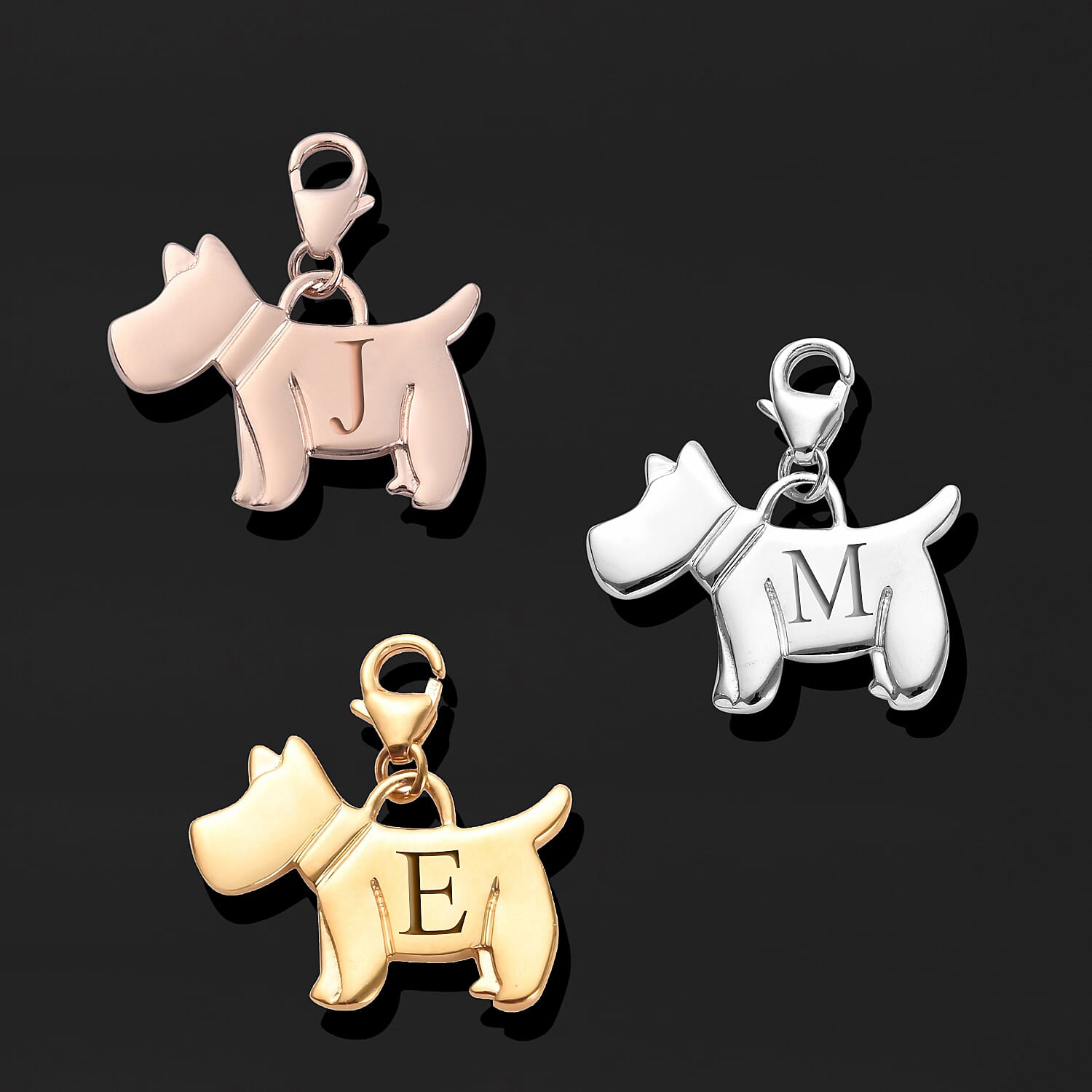 Personalised Engravable Scottish Terrier Dog Charm in Sterling Silver