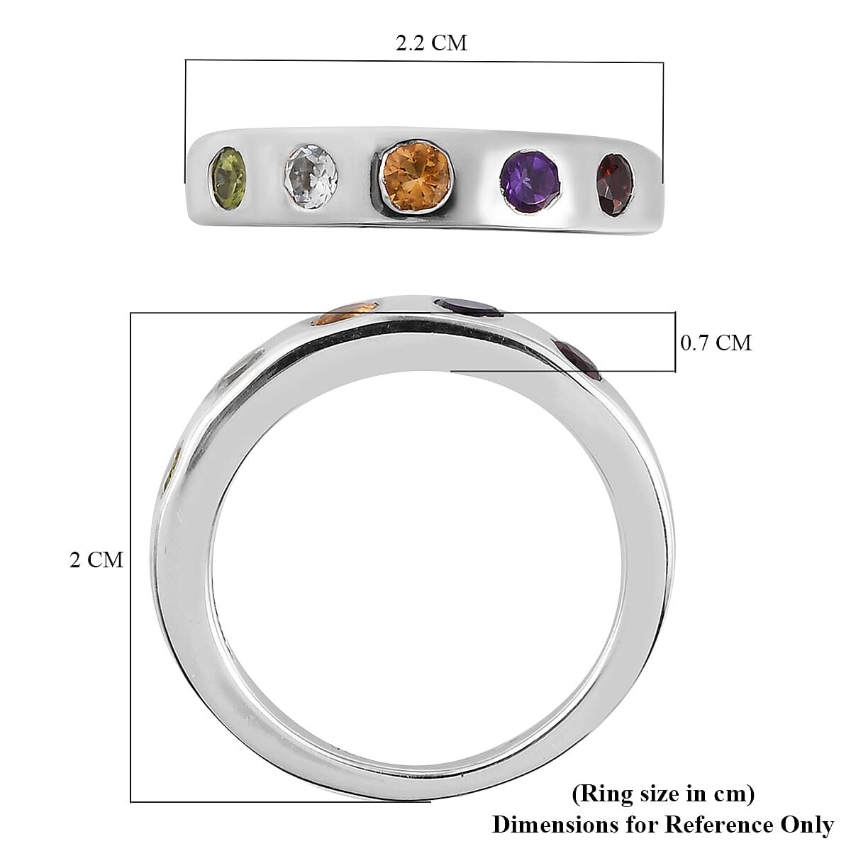 Personalised Engravable Multi Gemstone Button Band Ring Platinum Plated in Silver