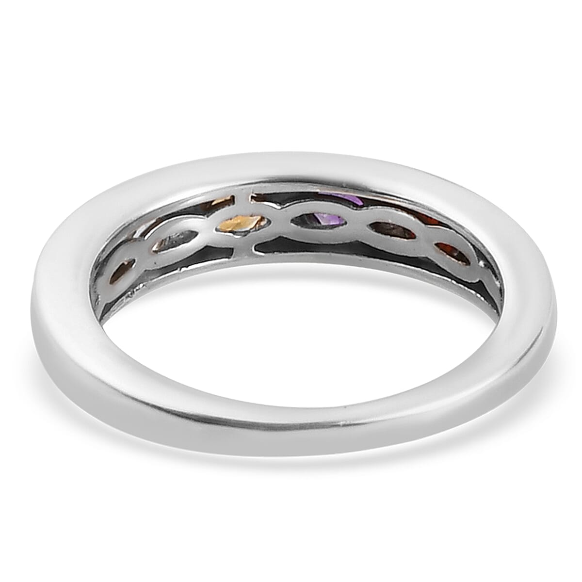 Personalised Engravable Multi Gemstone Button Band Ring Platinum Plated in Silver