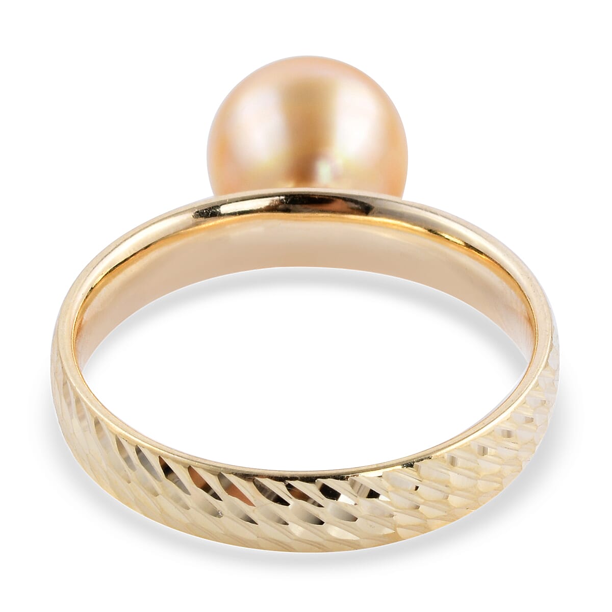 Personalised Engravable Royal Bali Collection - 9K Yellow Gold Golden South Sea Pearl Diamond Cut Ring