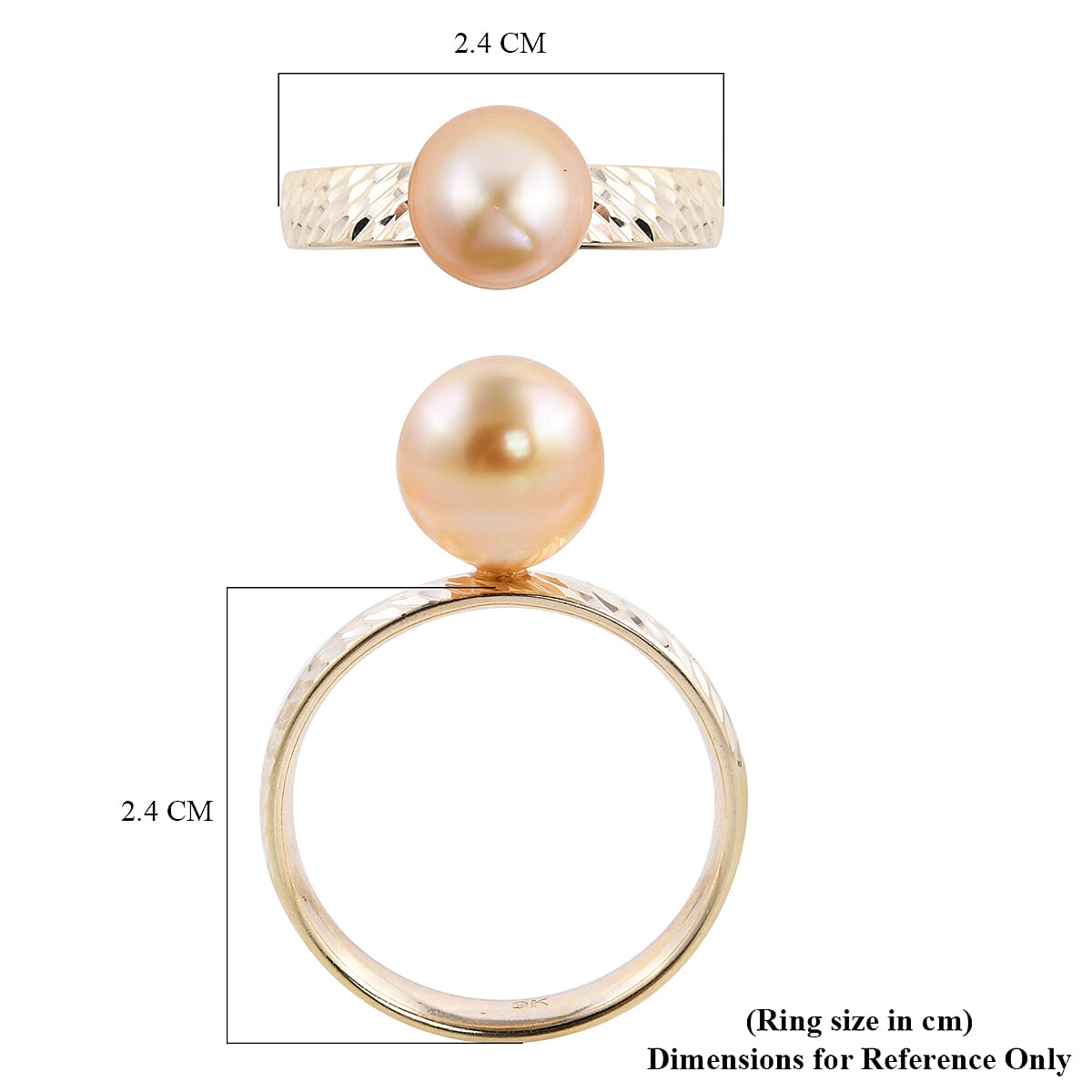 Personalised Engravable Royal Bali Collection - 9K Yellow Gold Golden South Sea Pearl Diamond Cut Ring