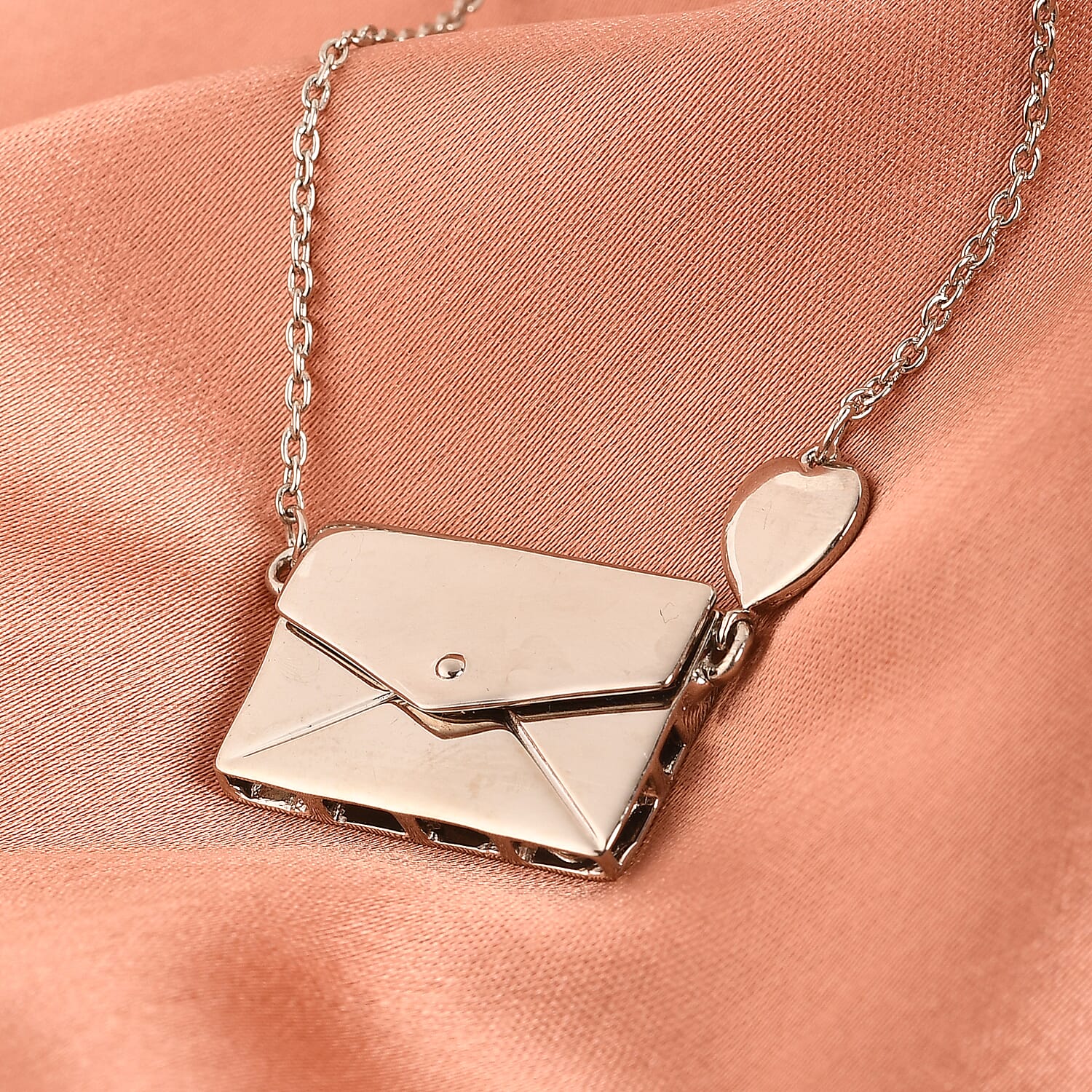 Personalised Secret Message Envelope Necklace with Heart, Size 20-Inch