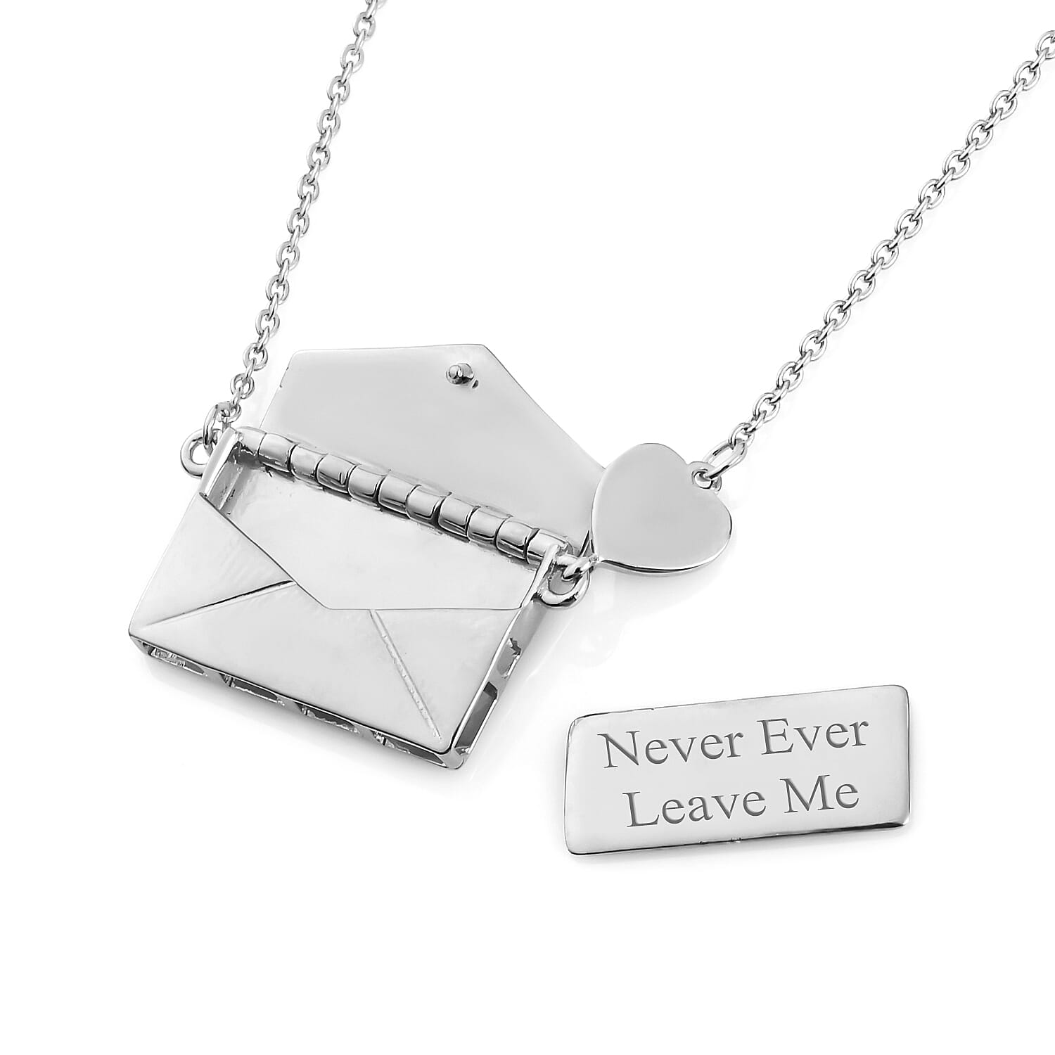 Personalised Secret Message Envelope Necklace with Heart, Size 20-Inch