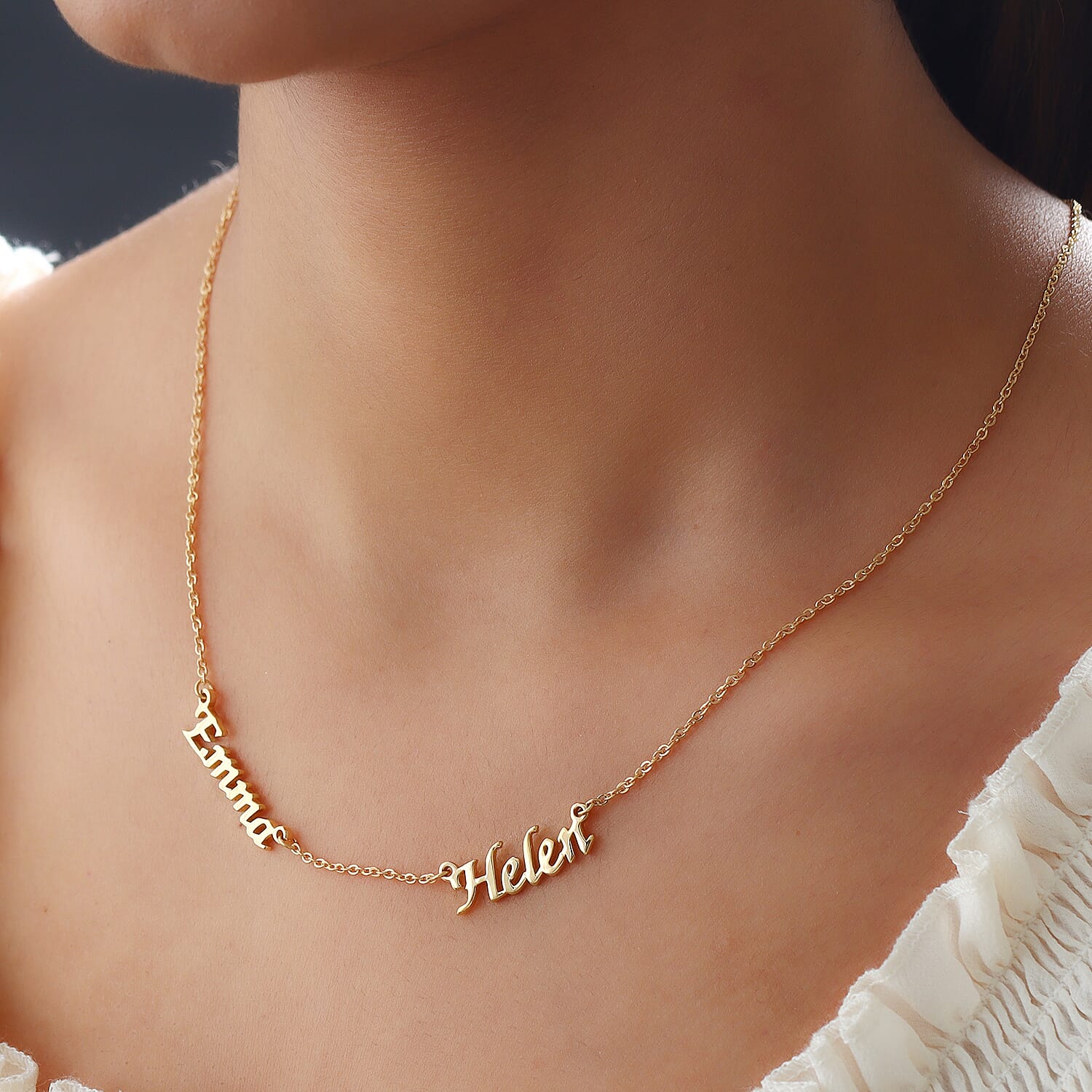 Personalised Two Names Necklace in Brass, Size 18", Font- Freehand521 BT