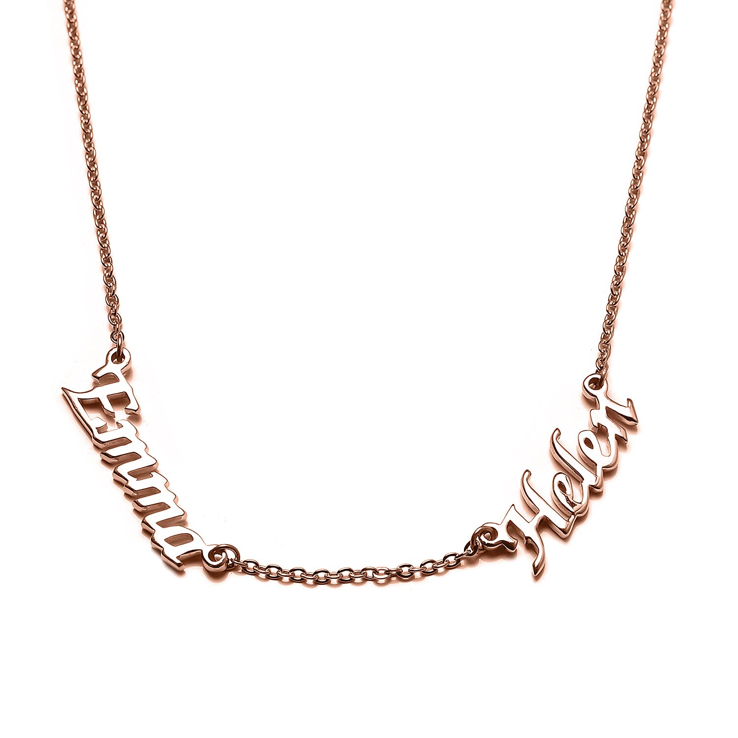 Personalised Two Names Necklace in Brass, Size 18", Font- Freehand521 BT