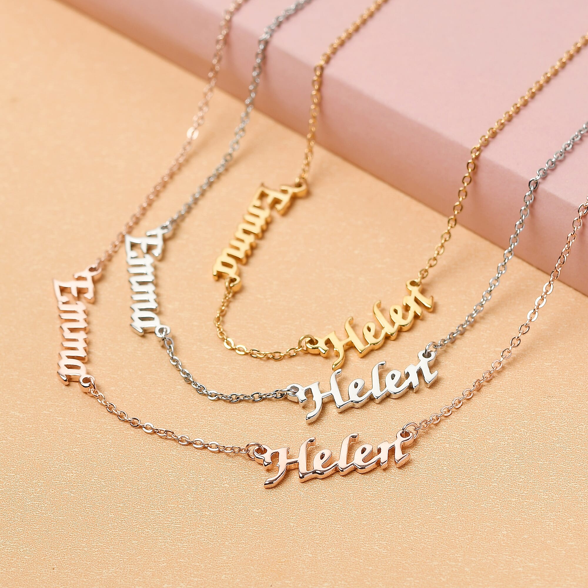 Personalised Two Names Necklace in Brass, Size 18", Font- Freehand521 BT