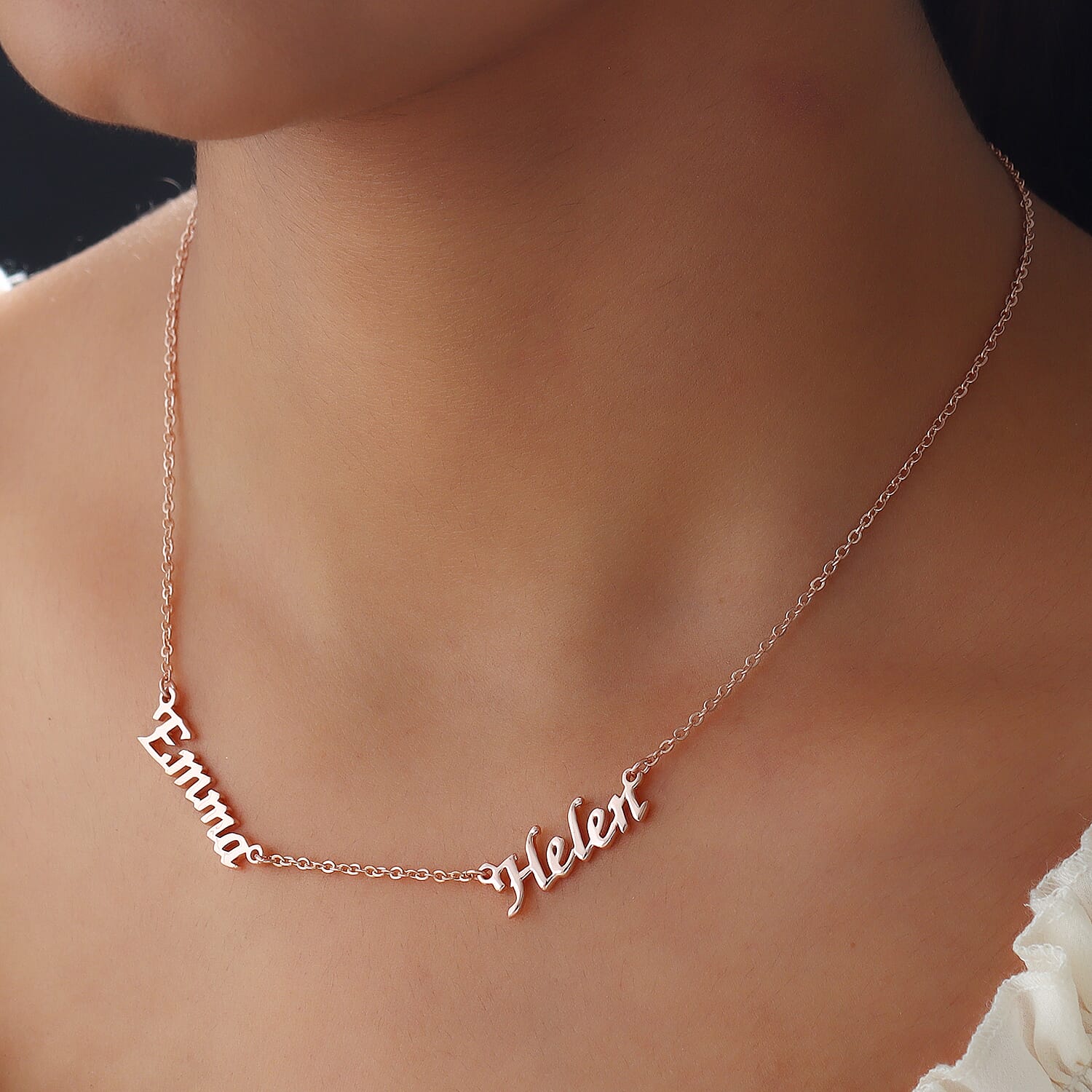 Personalised Two Names Necklace in Brass, Size 18", Font- Freehand521 BT