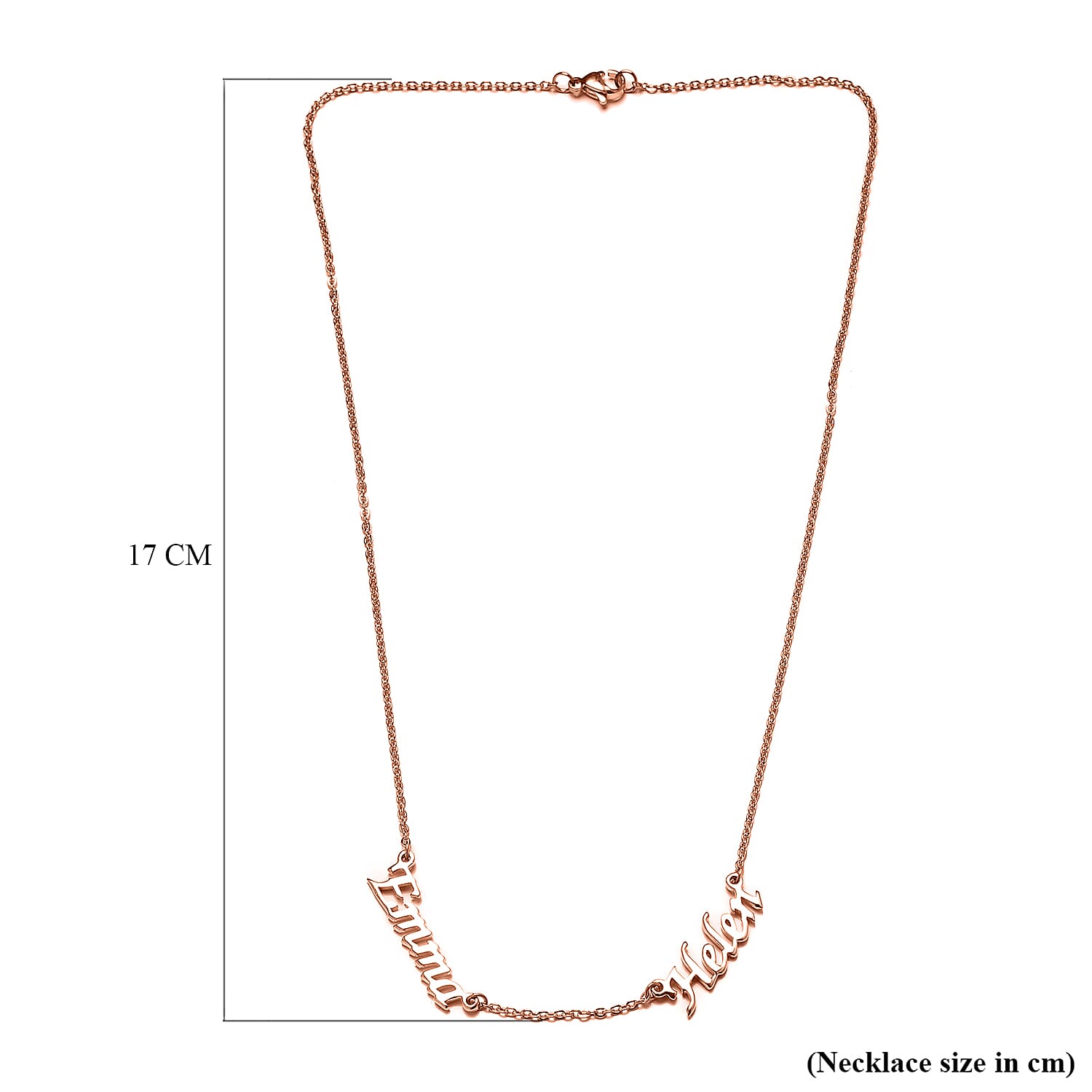 Personalised Two Names Necklace in Brass, Size 18", Font- Freehand521 BT