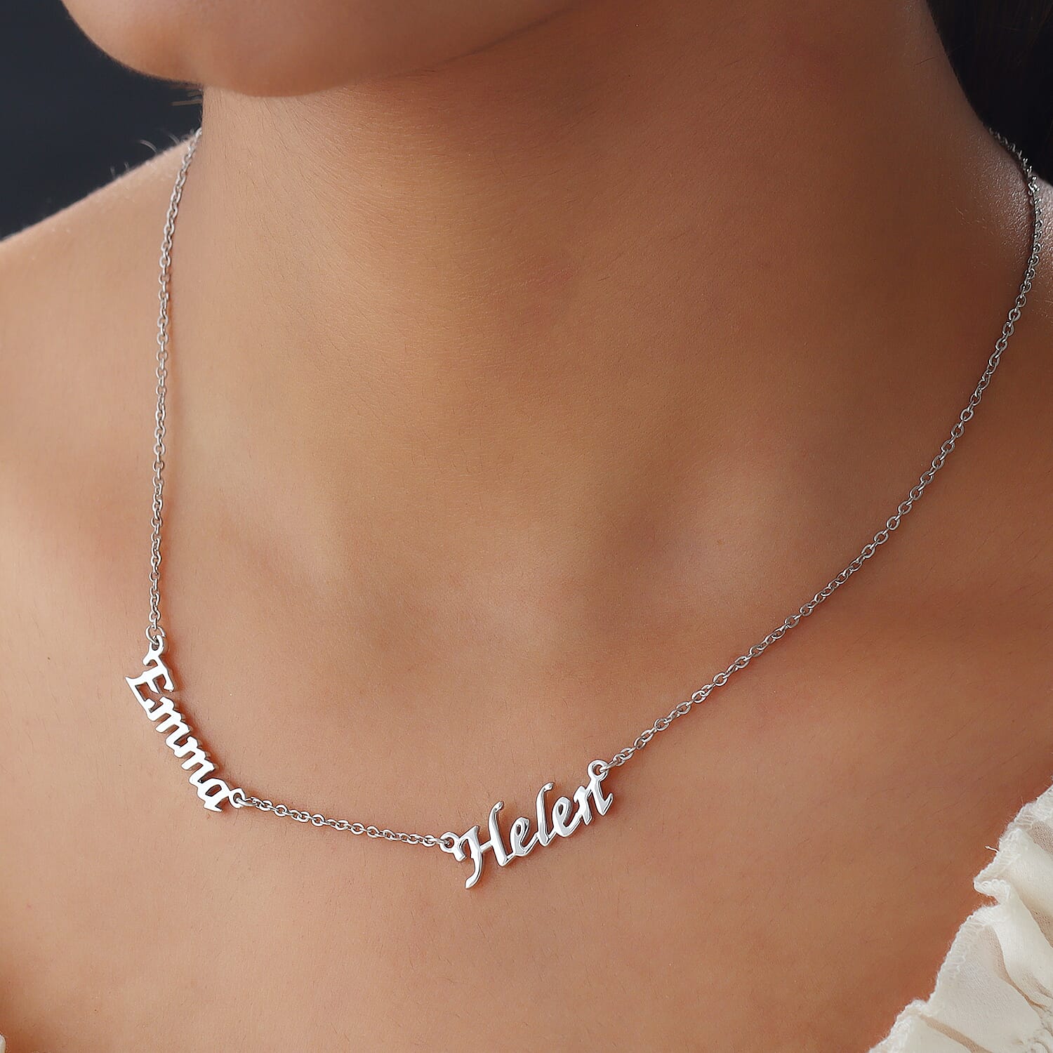 Personalised Two Names Necklace in Brass, Size 18", Font- Freehand521 BT