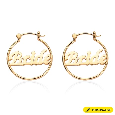 Personalised Hoop Name Earrings in Brass, Font- Palace Script MT