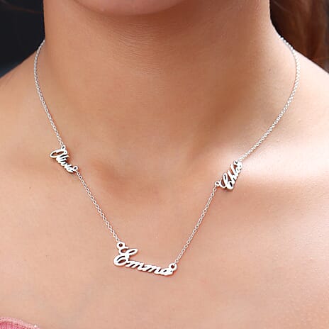 Personalised Three Names Necklace in Silver SIze 20", Font - Freehand521 BT