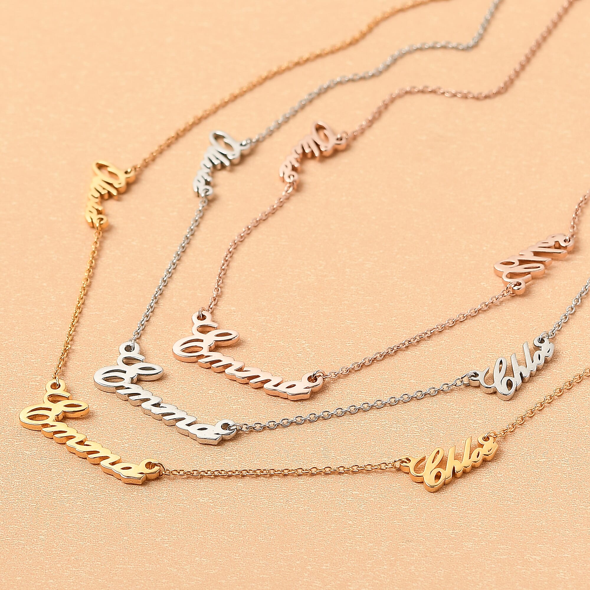 Personalised Three Names Necklace in Silver SIze 20", Font - Freehand521 BT