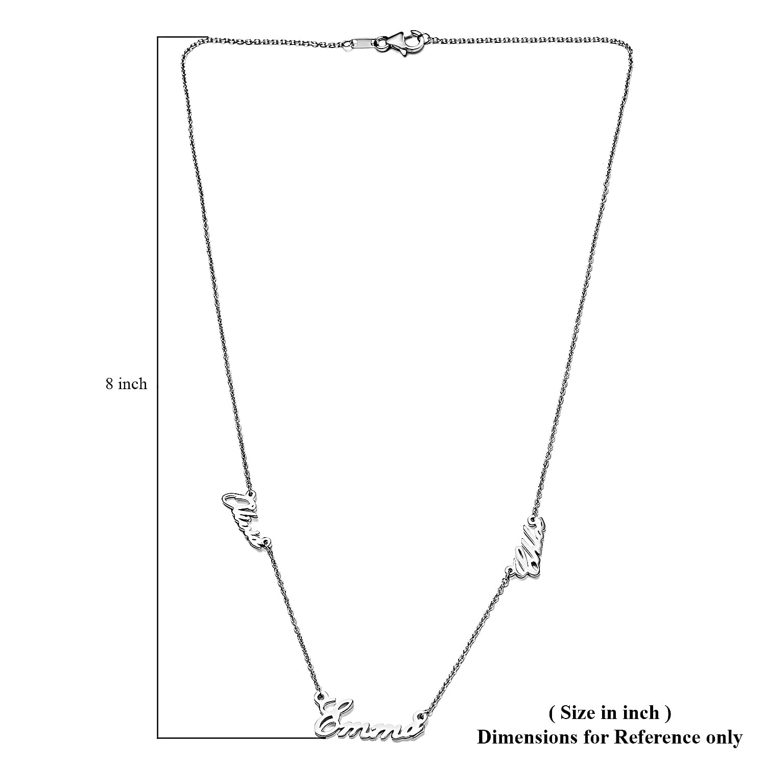 Personalised Three Names Necklace in Silver SIze 20", Font - Freehand521 BT