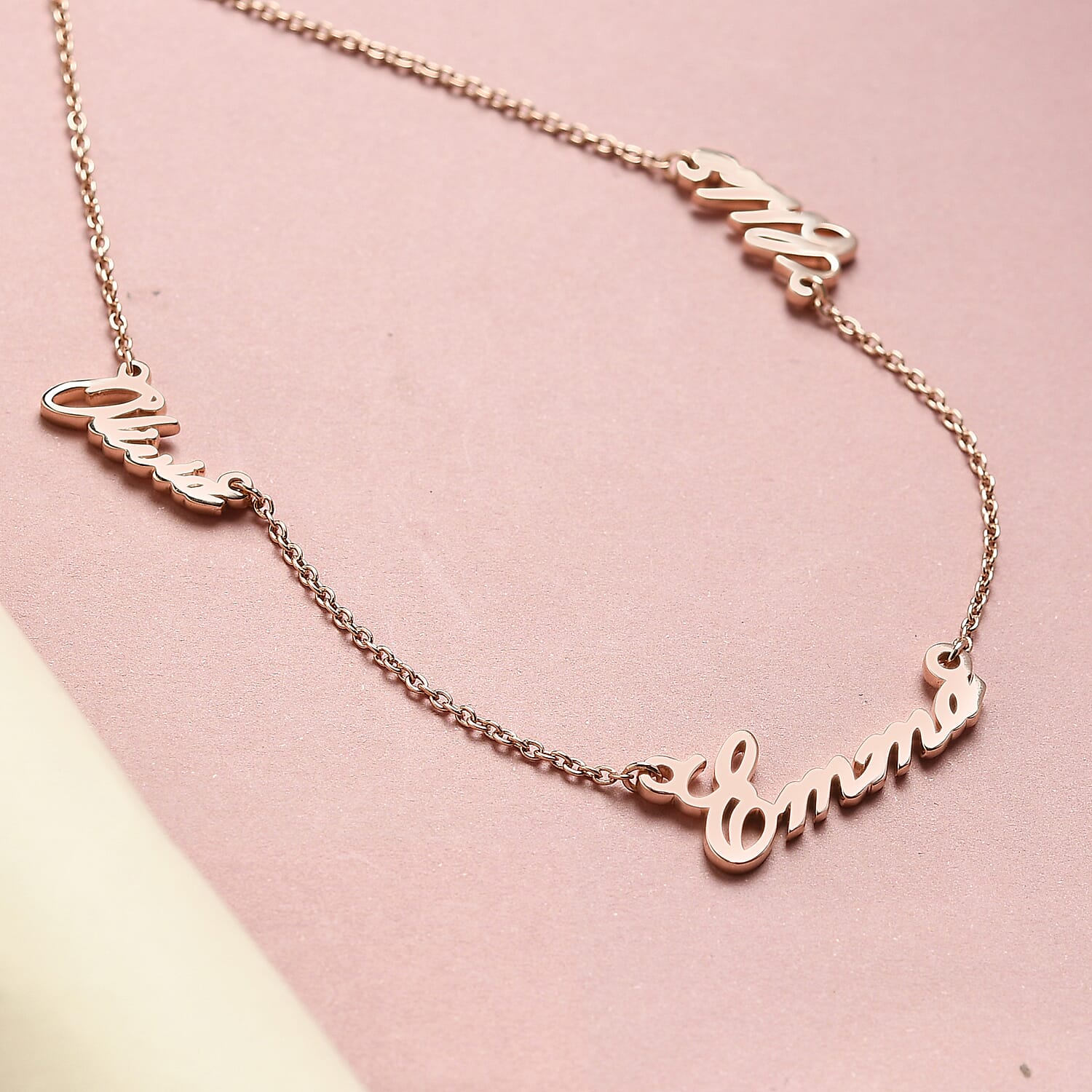 Personalised Three Names Necklace in Silver SIze 20", Font - Freehand521 BT