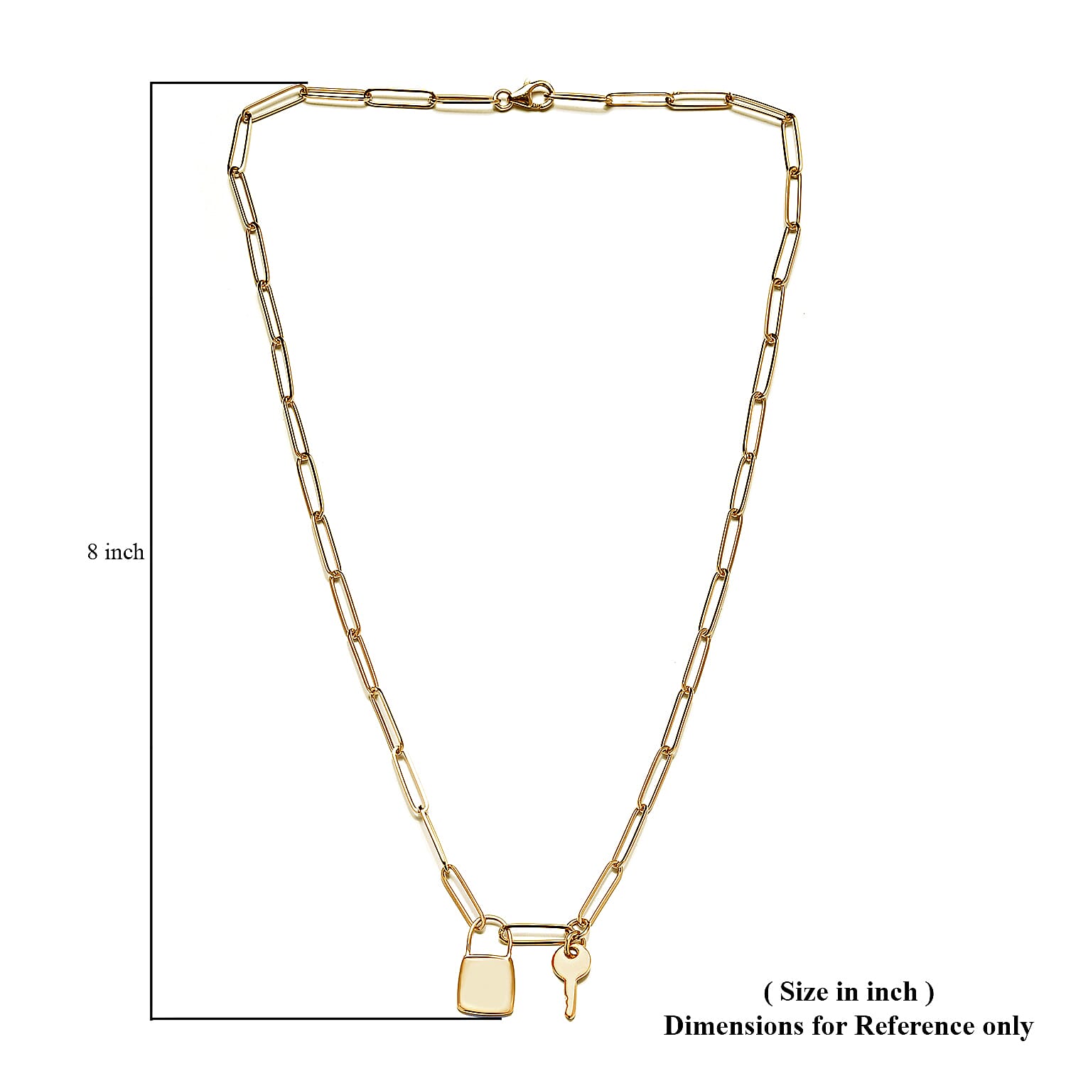 Personalised Initial Lock & Key Charm Pendant with Chain in Silver, Size 20",