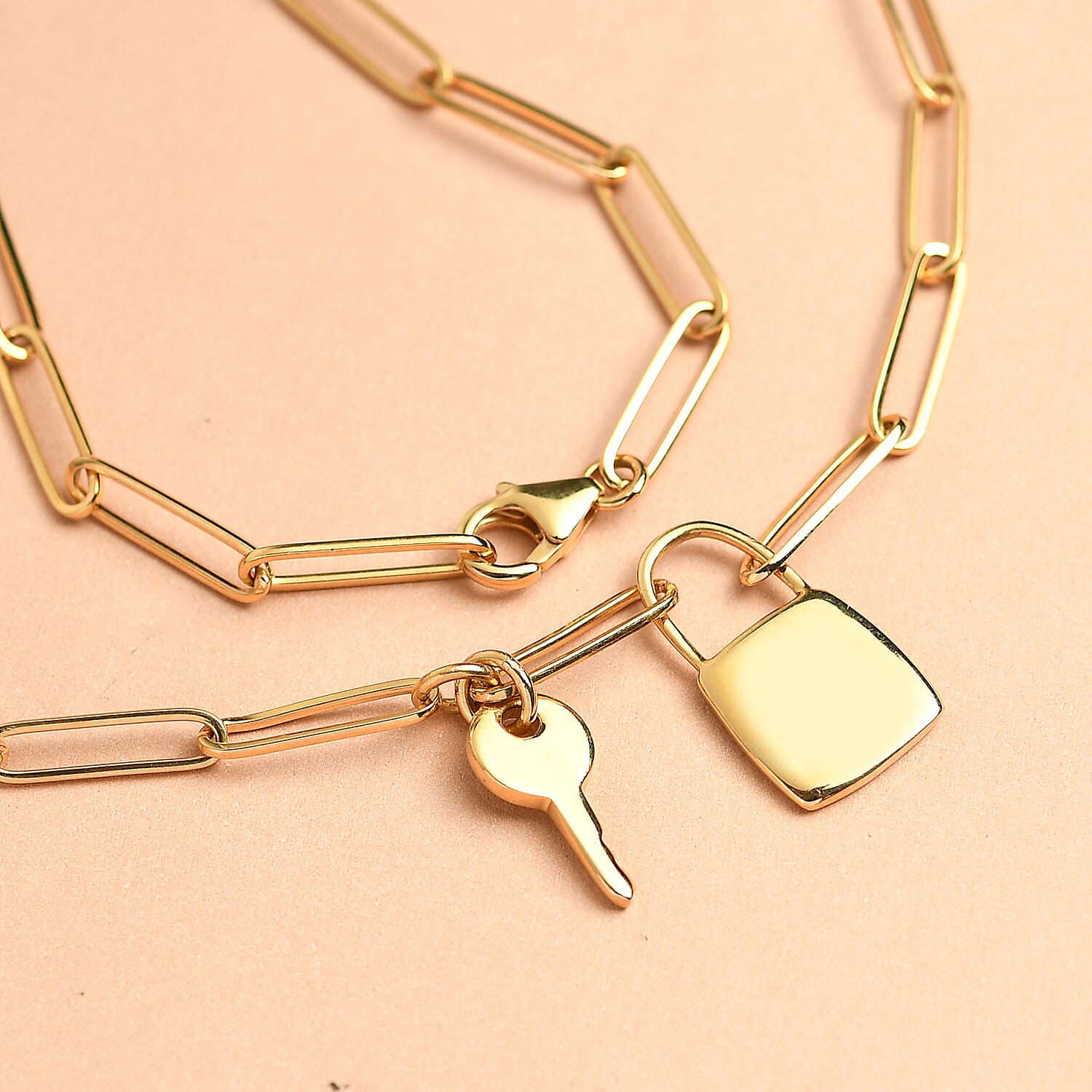 Personalised Initial Lock & Key Charm Pendant with Chain in Silver, Size 20",