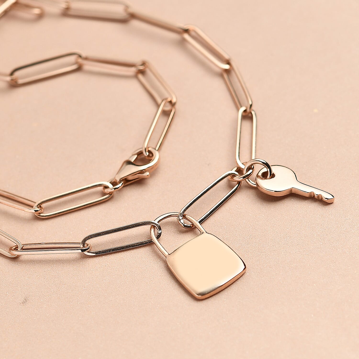 Personalised Initial Lock & Key Charm Pendant with Chain in Silver, Size 20",