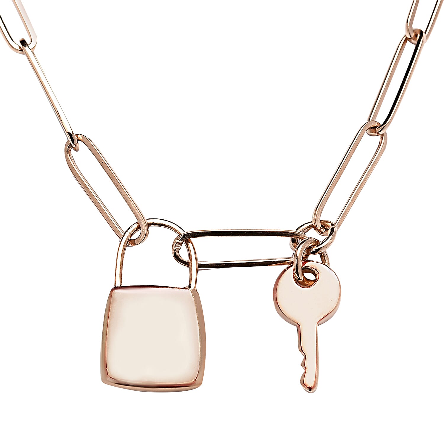 Personalised Initial Lock & Key Charm Pendant with Chain in Silver, Size 20",