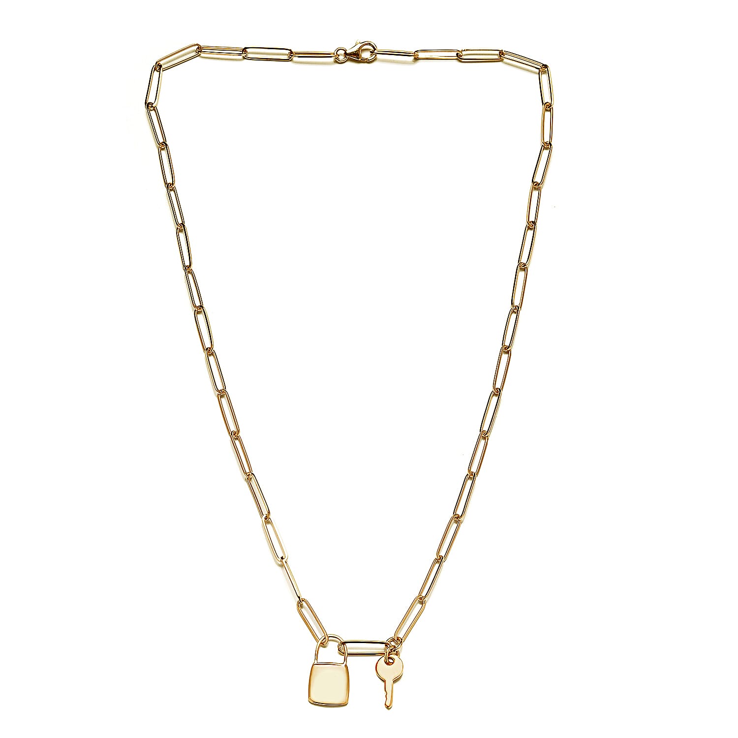 Personalised Initial Lock & Key Charm Pendant with Chain in Silver, Size 20",