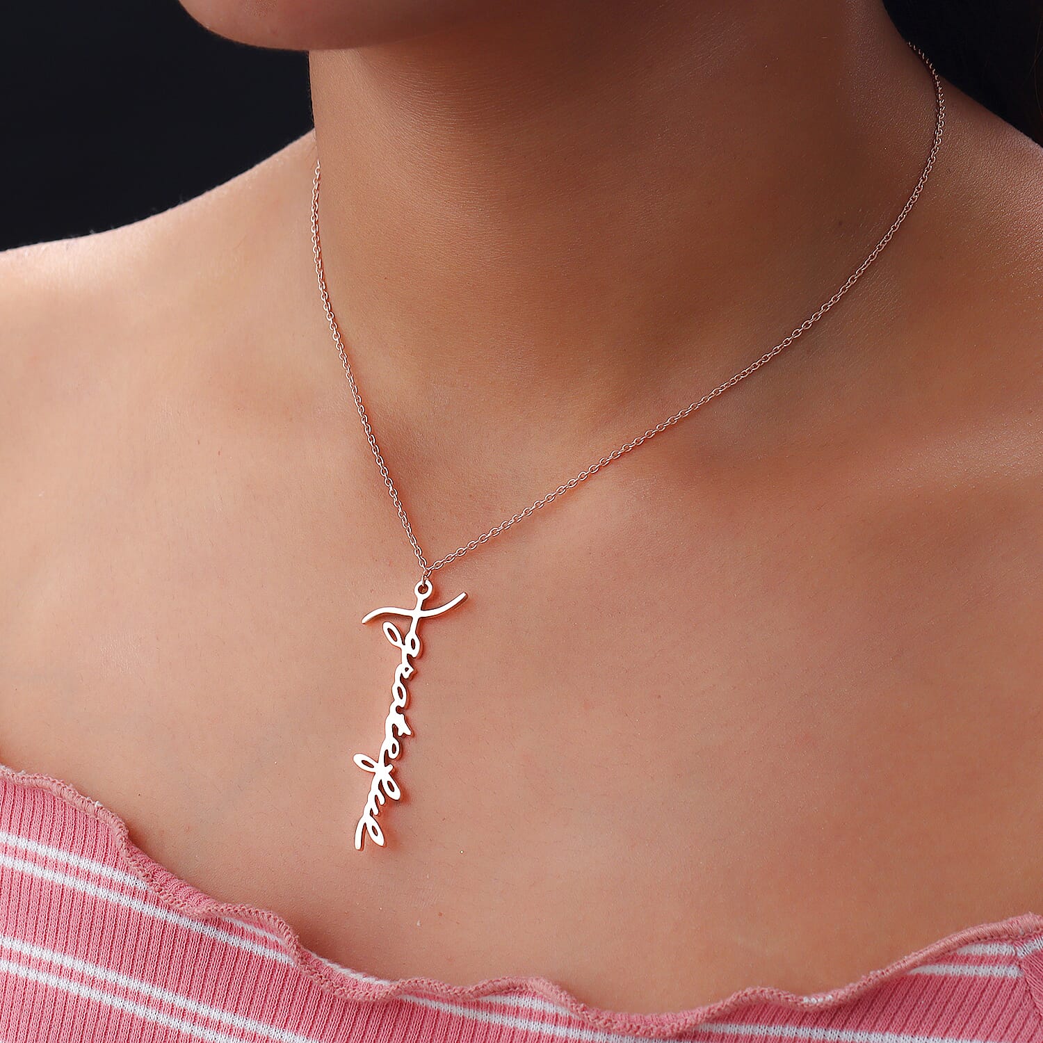 Personalised Cross Name Necklace in Silver, Size 20", Font - Freehand521 BT