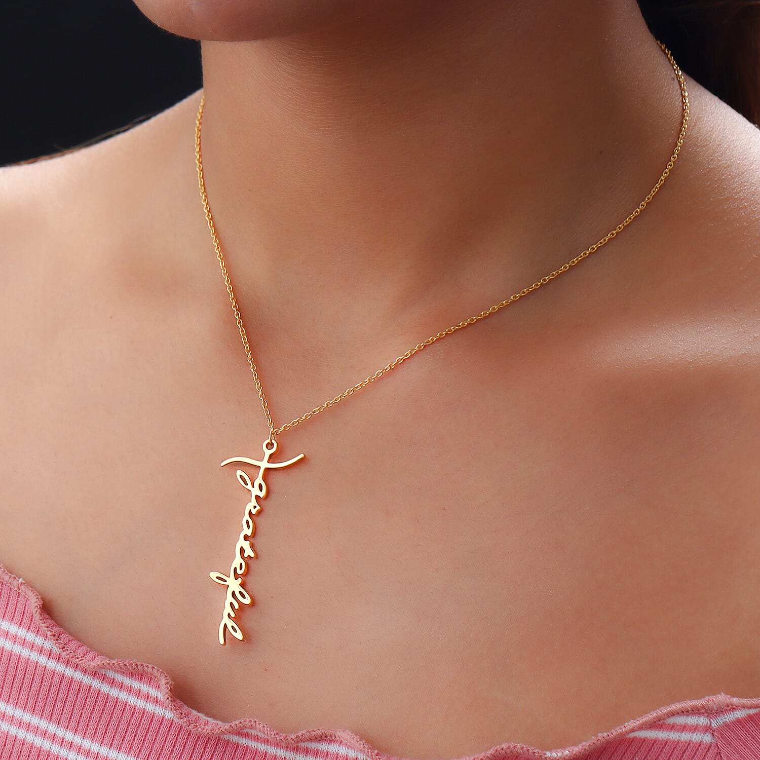 Personalised Cross Name Necklace in Silver, Size 20", Font - Freehand521 BT