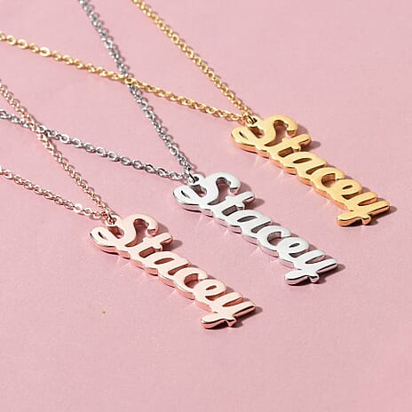 Personalised Vertical Name Necklace in Brass, Font- Freehand521 BT, Size- 18-2"