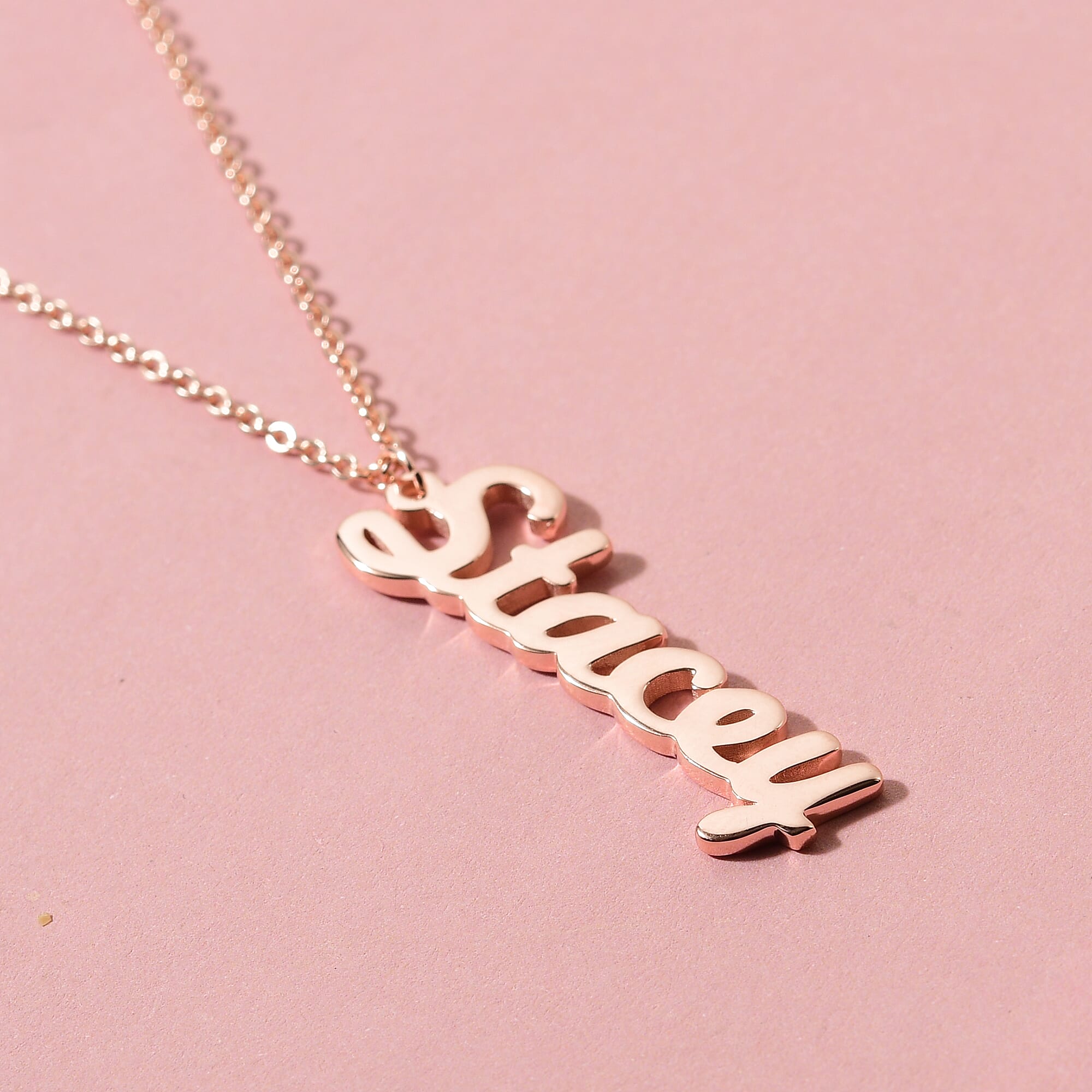 Personalised Vertical Name Necklace in Brass, Font- Freehand521 BT, Size- 18-2"