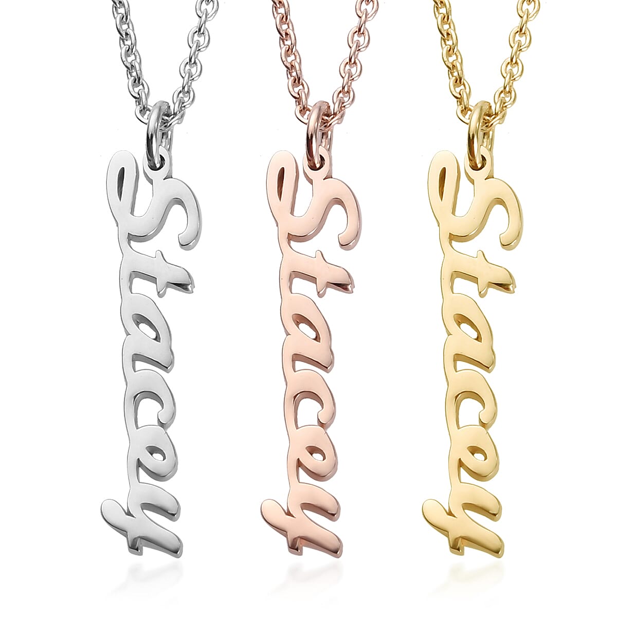 Personalised Vertical Name Necklace in Brass, Font- Freehand521 BT, Size- 18-2"