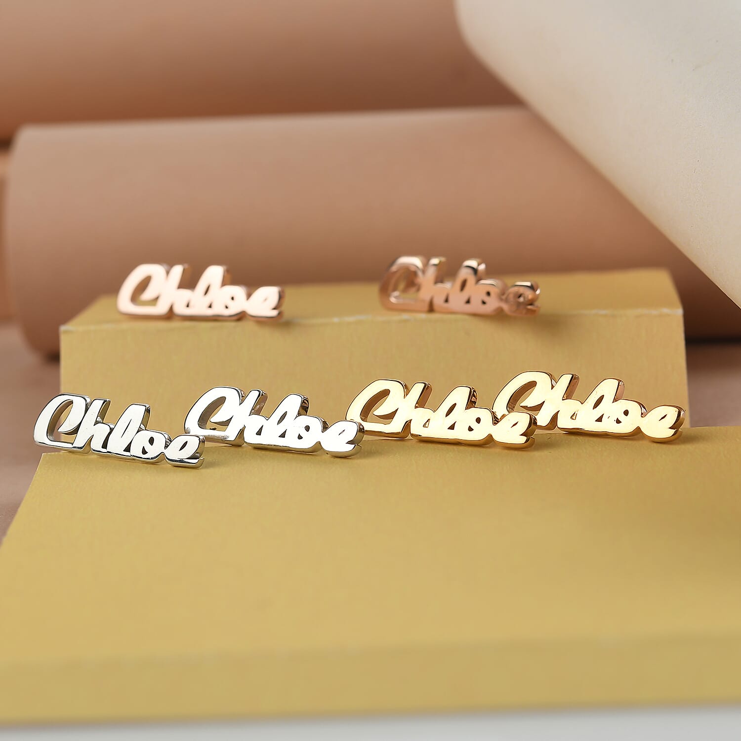 Personalised Name Earrings in Brass