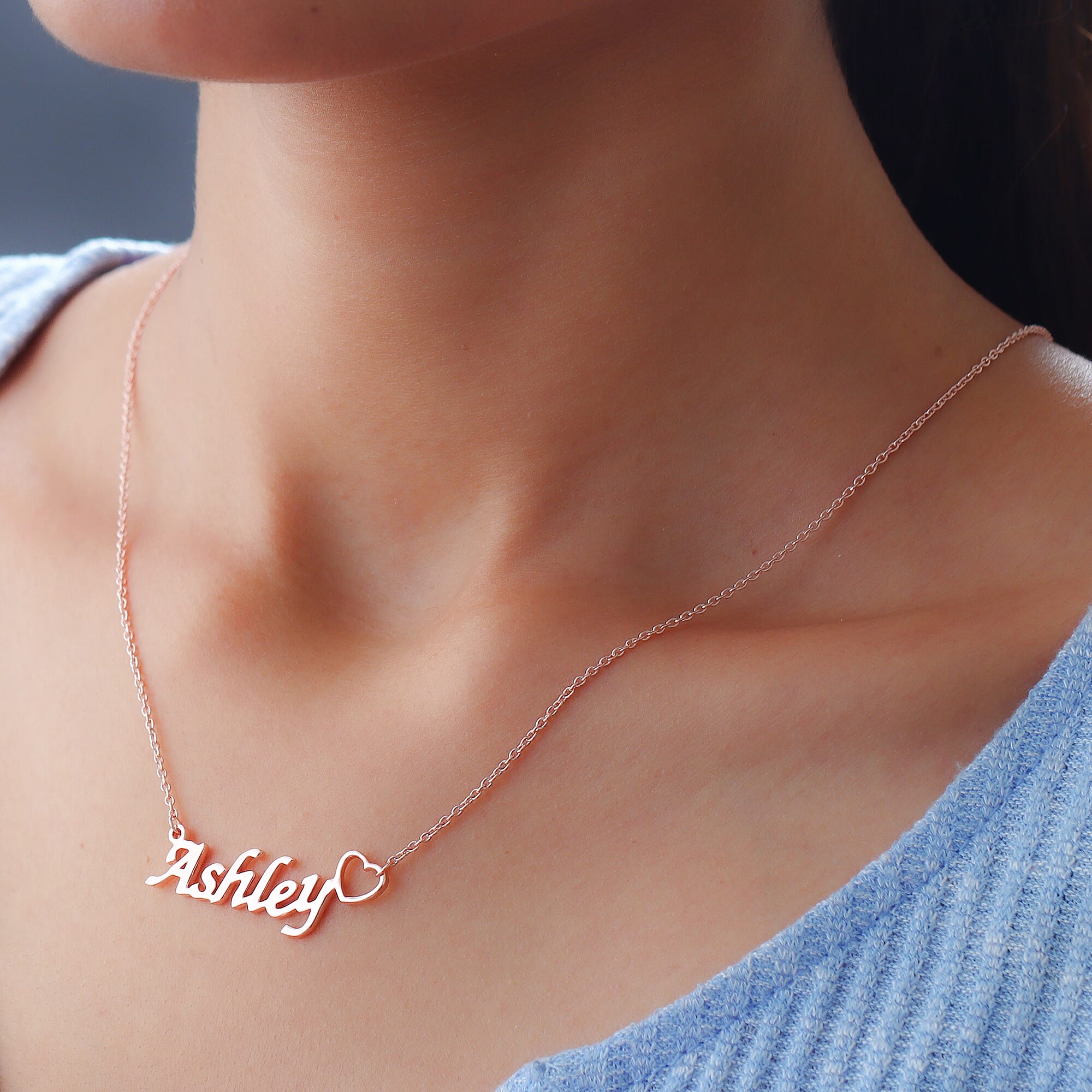 Personalised Heart Name Necklae in Silver,Font- ITC Zapf Chancery, Size 20"