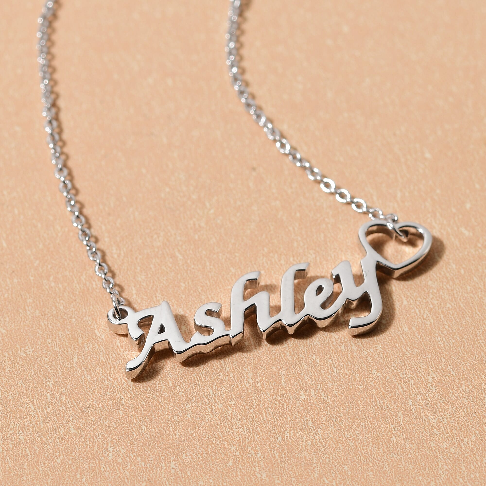 Personalised Heart Name Necklae in Silver,Font- ITC Zapf Chancery, Size 20"