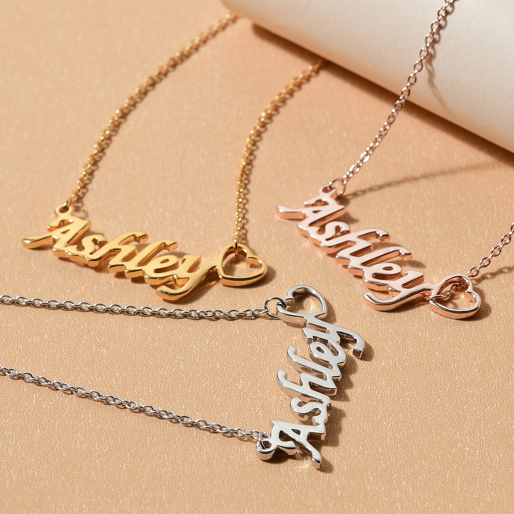 Personalised Heart Name Necklae in Silver,Font- ITC Zapf Chancery, Size 20"
