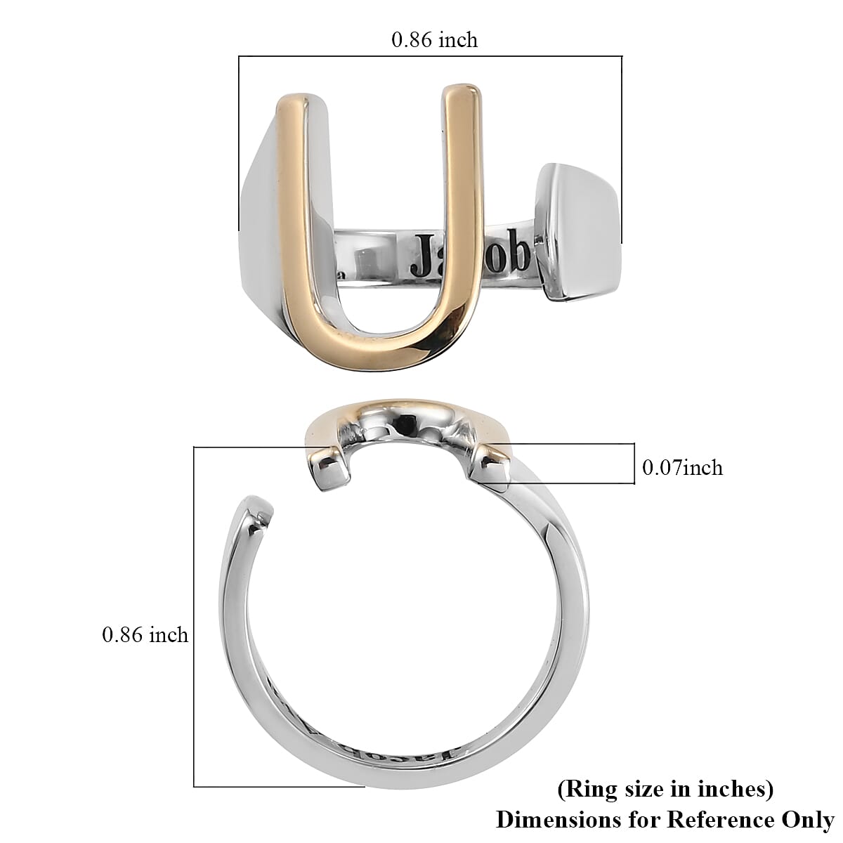 Personalised Engravable initial U Ring