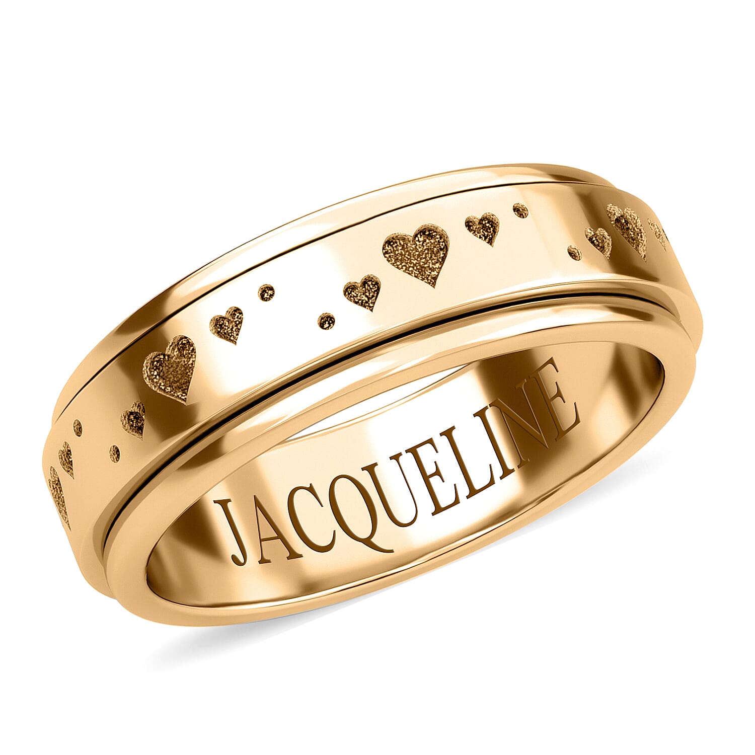 Personalised Engravable Rose Gold Overlay Heart Spinner Ring in Silver