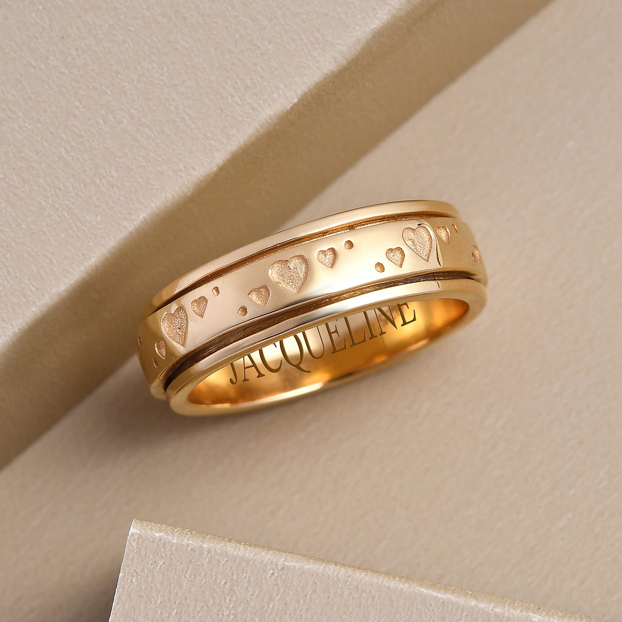 Personalised Engravable Rose Gold Overlay Heart Spinner Ring in Silver