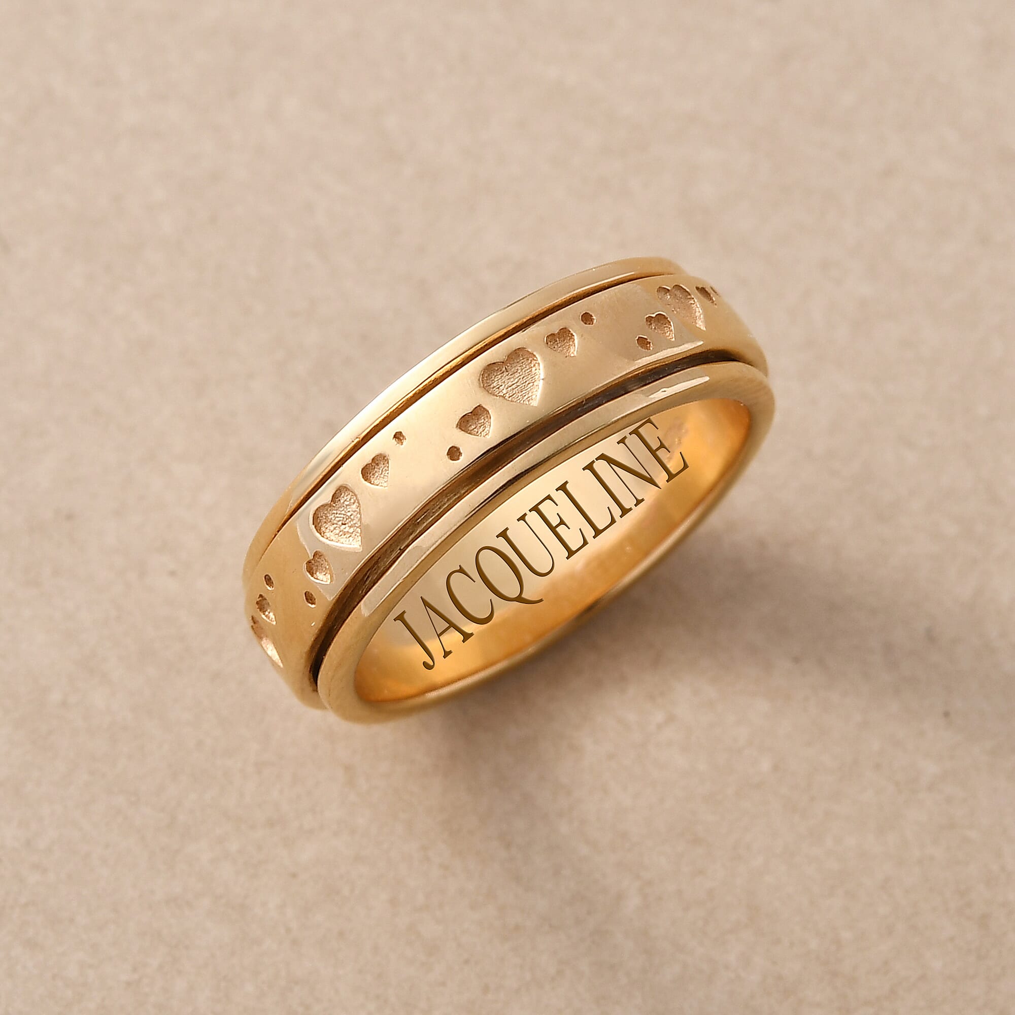 Personalised Engravable Rose Gold Overlay Heart Spinner Ring in Silver