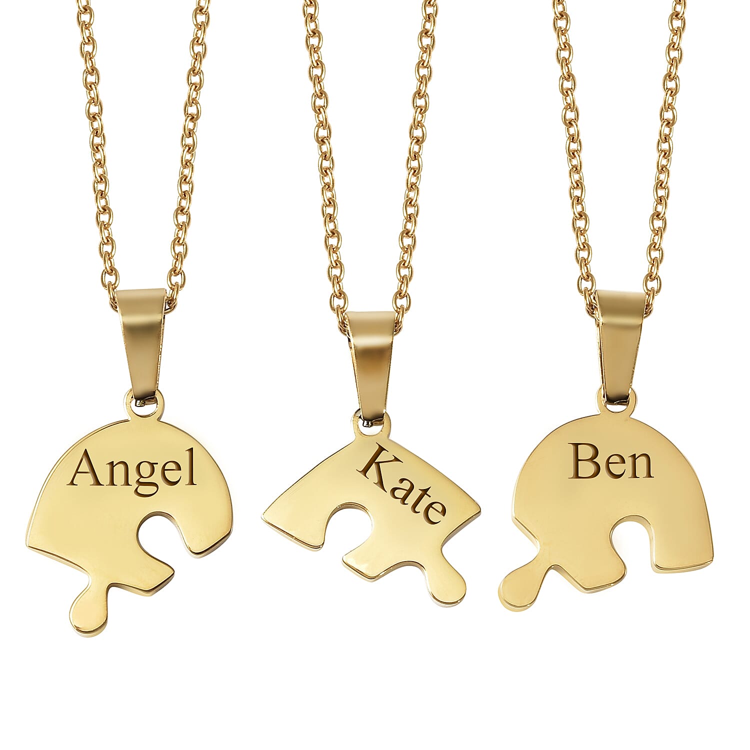 Personalised Engravable Set of 3 Puzzle Heart Necklace in Stainless Steel, Size 18"