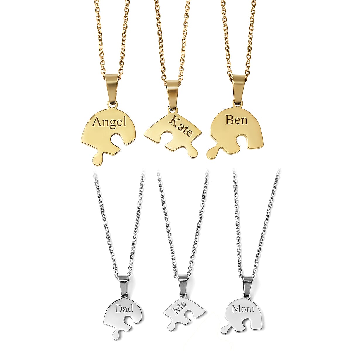 Personalised Engravable Set of 3 Puzzle Heart Necklace in Stainless Steel, Size 18"