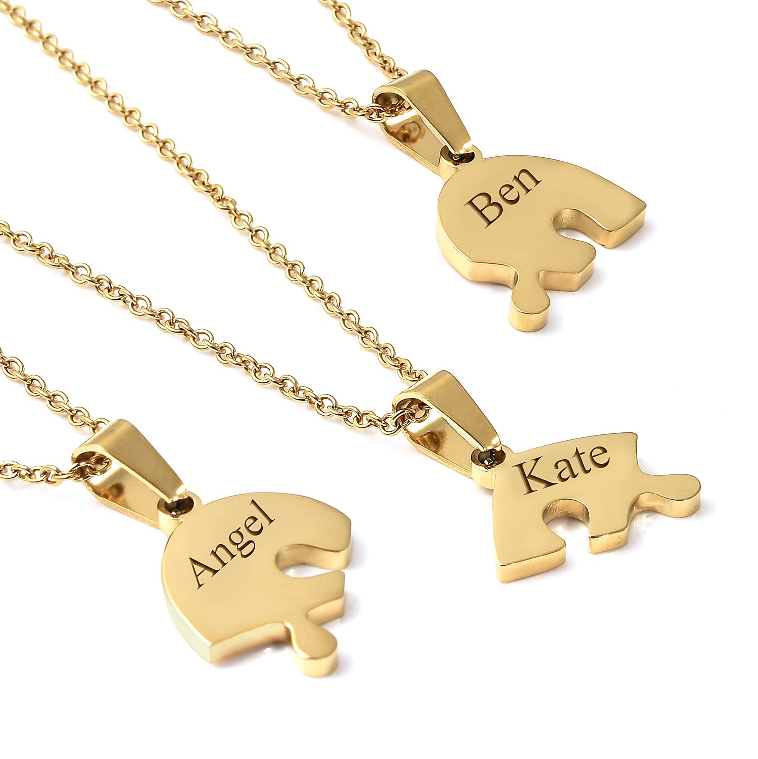 Personalised Engravable Set of 3 Puzzle Heart Necklace in Stainless Steel, Size 18"