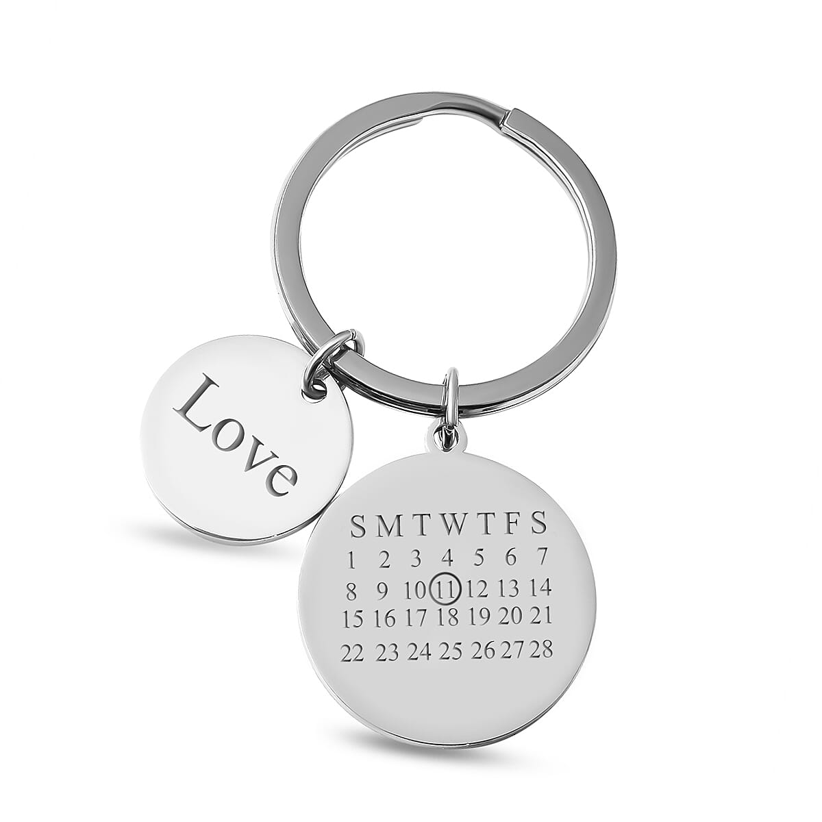 Personalised Engravable Disc Charm 28 Days Calendar Key Chain in Silver Tone