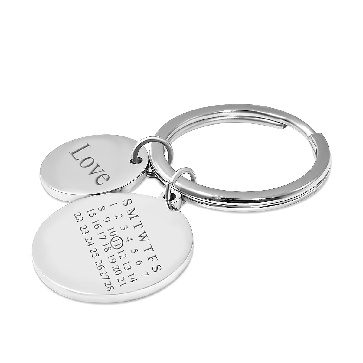 Personalised Engravable Disc Charm 28 Days Calendar Key Chain in Silver Tone