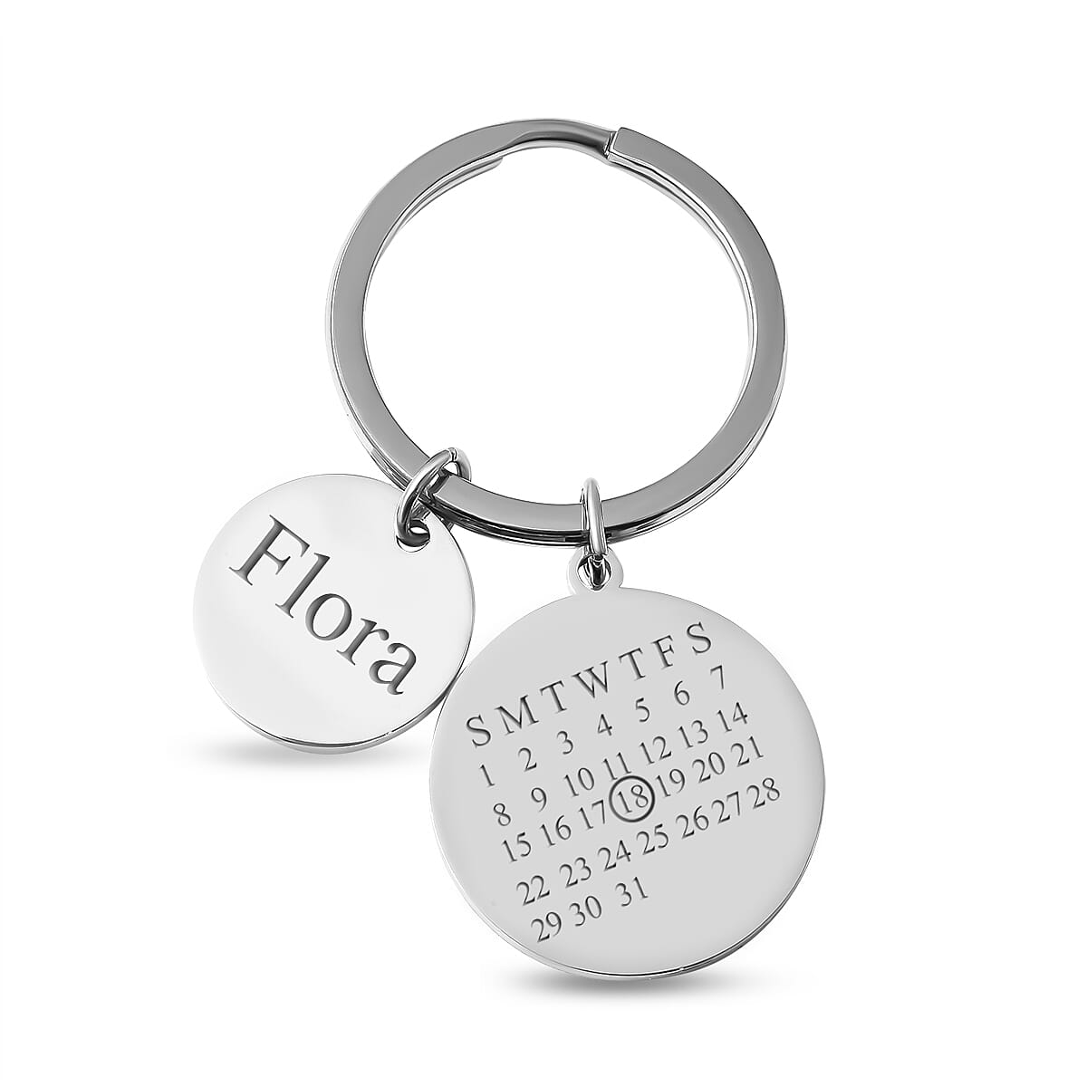 Personalised Engravable Disc Charm 31 Days Calendar Key Chain in Silver Tone