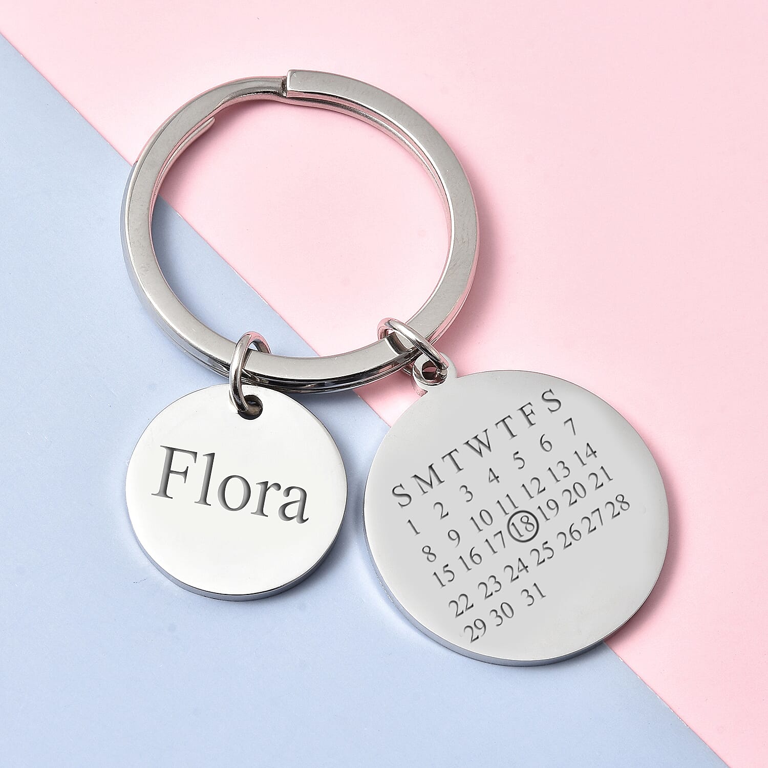 Personalised Engravable Disc Charm 31 Days Calendar Key Chain in Silver Tone