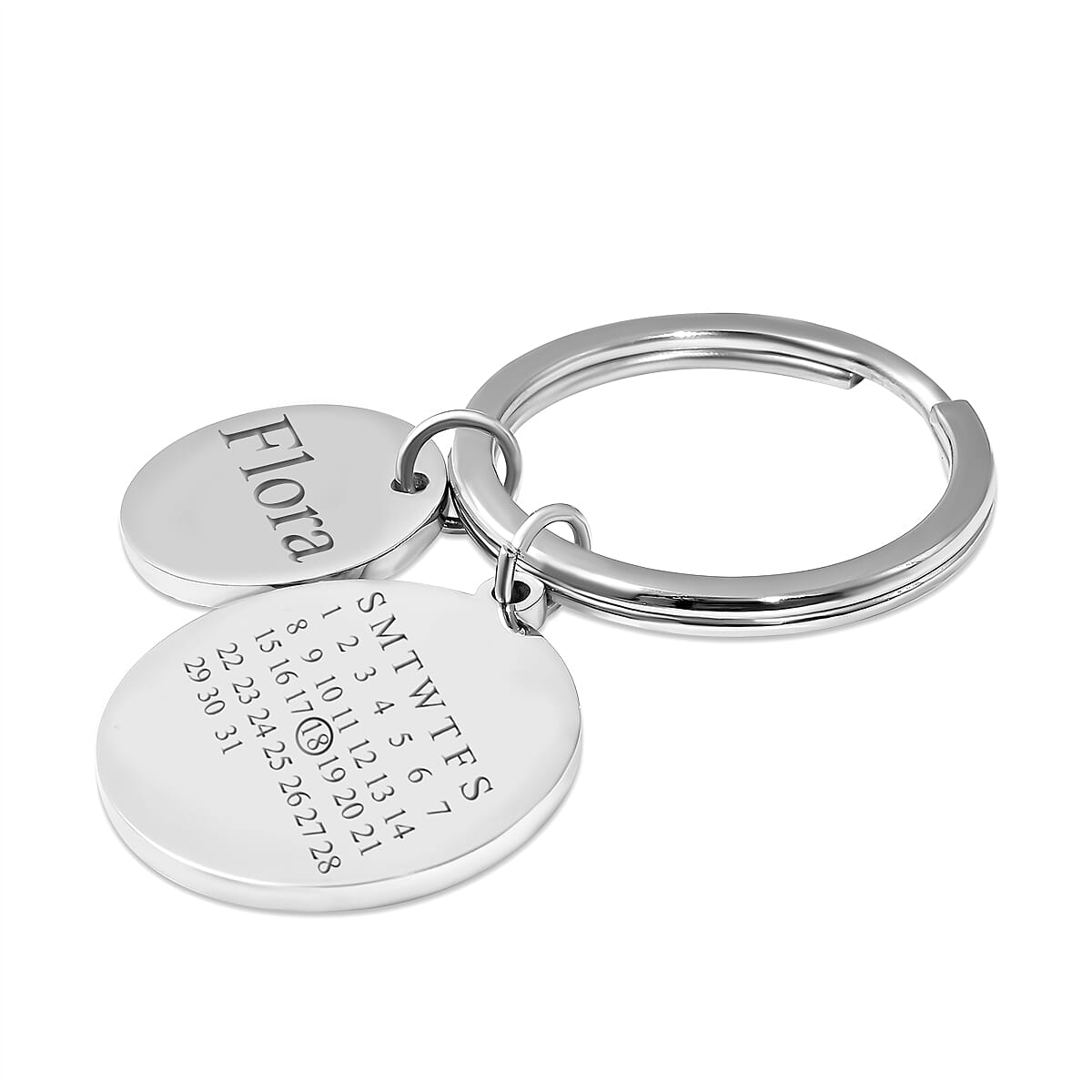 Personalised Engravable Disc Charm 31 Days Calendar Key Chain in Silver Tone
