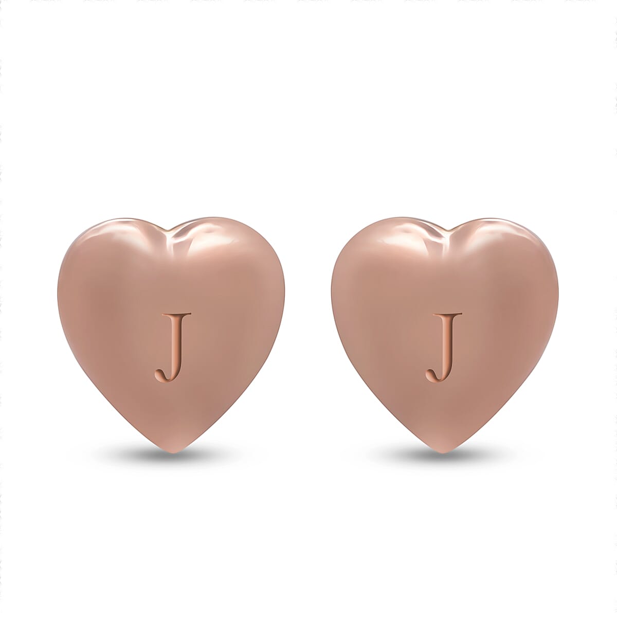 Personalised Engravable 9K Rose Gold Initial Heart Shape Stud Earrings (With Push Back)