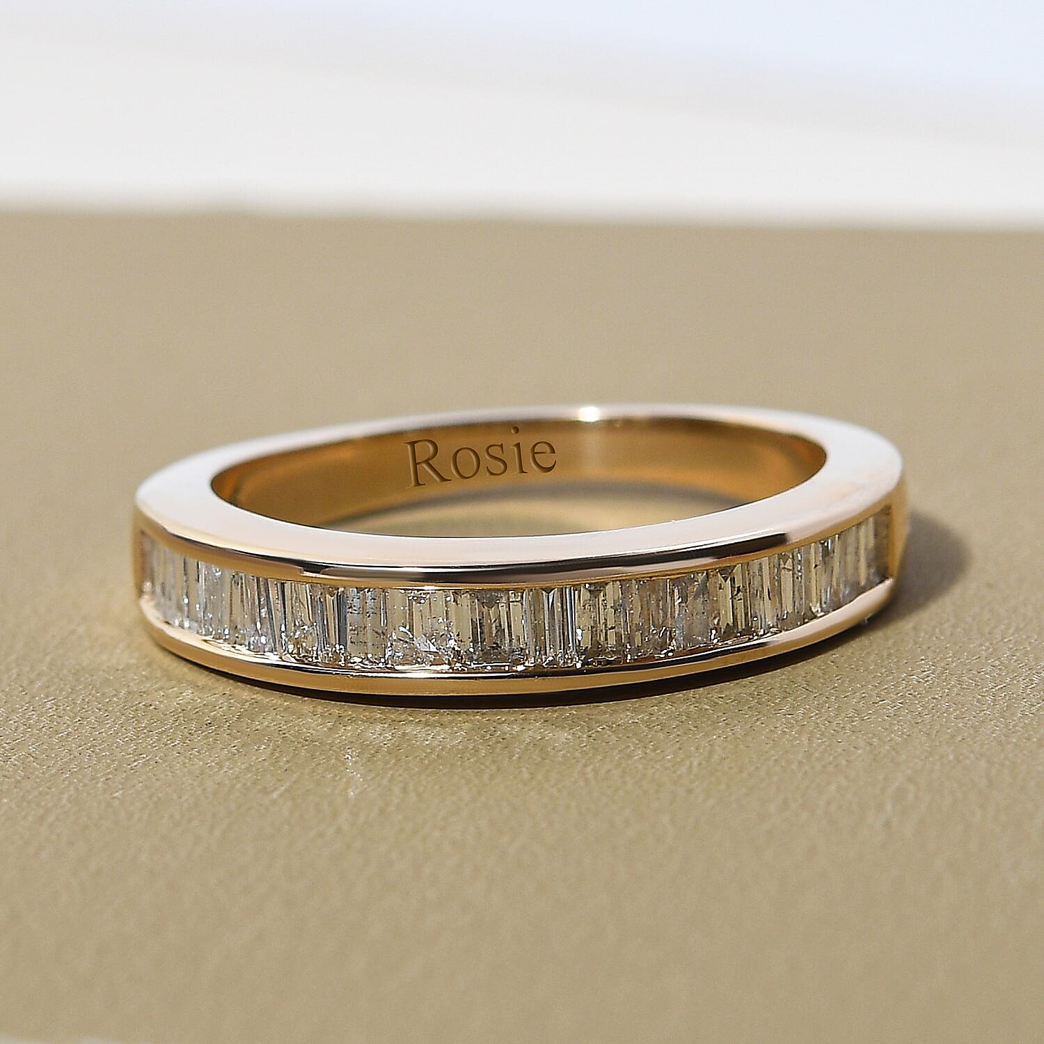 Personalised Engravable 0.50 Ct Diamond Half Eternity Band Ring in 9K Yellow Gold SGL Certified I2 I3 G-H
