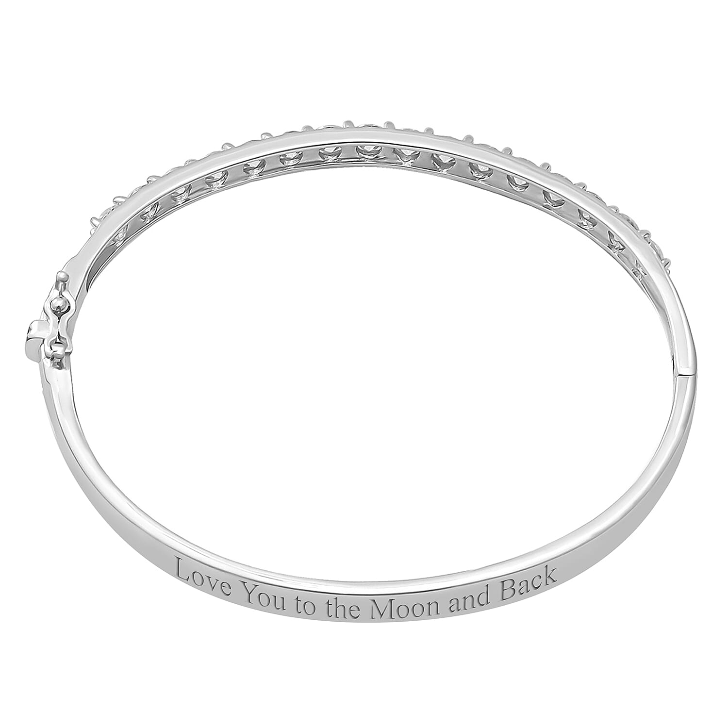 Personalised Engravable Moissanite Half Eternity Bangle Size 7.5 in Rhodium Plated Sterling Silver 4.00 Ct.